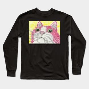 Pink cat face painting art Long Sleeve T-Shirt